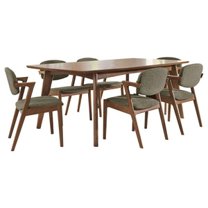 English Elm Marcella Mid-Century 7-Piece Dining Set in Dark Walnut with Angular Wood Chairs and Splayed Legs (Brown) B062S00889