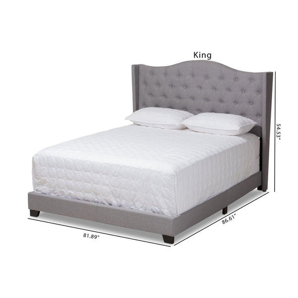 Baxton Studio Baxton Studio Alesha Grey Upholstered King Bed - Modern Winged Headboard with Tufting & Durability Alesha-Grey-King