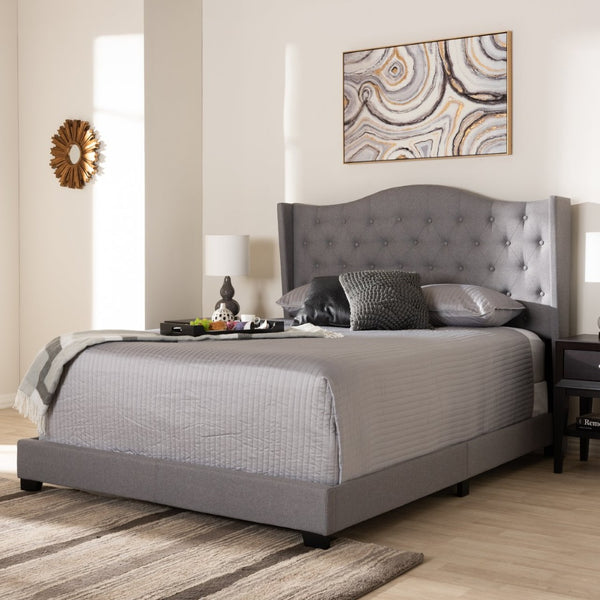 Baxton Studio Baxton Studio Alesha Grey Upholstered King Bed - Modern Winged Headboard with Tufting & Durability Alesha-Grey-King
