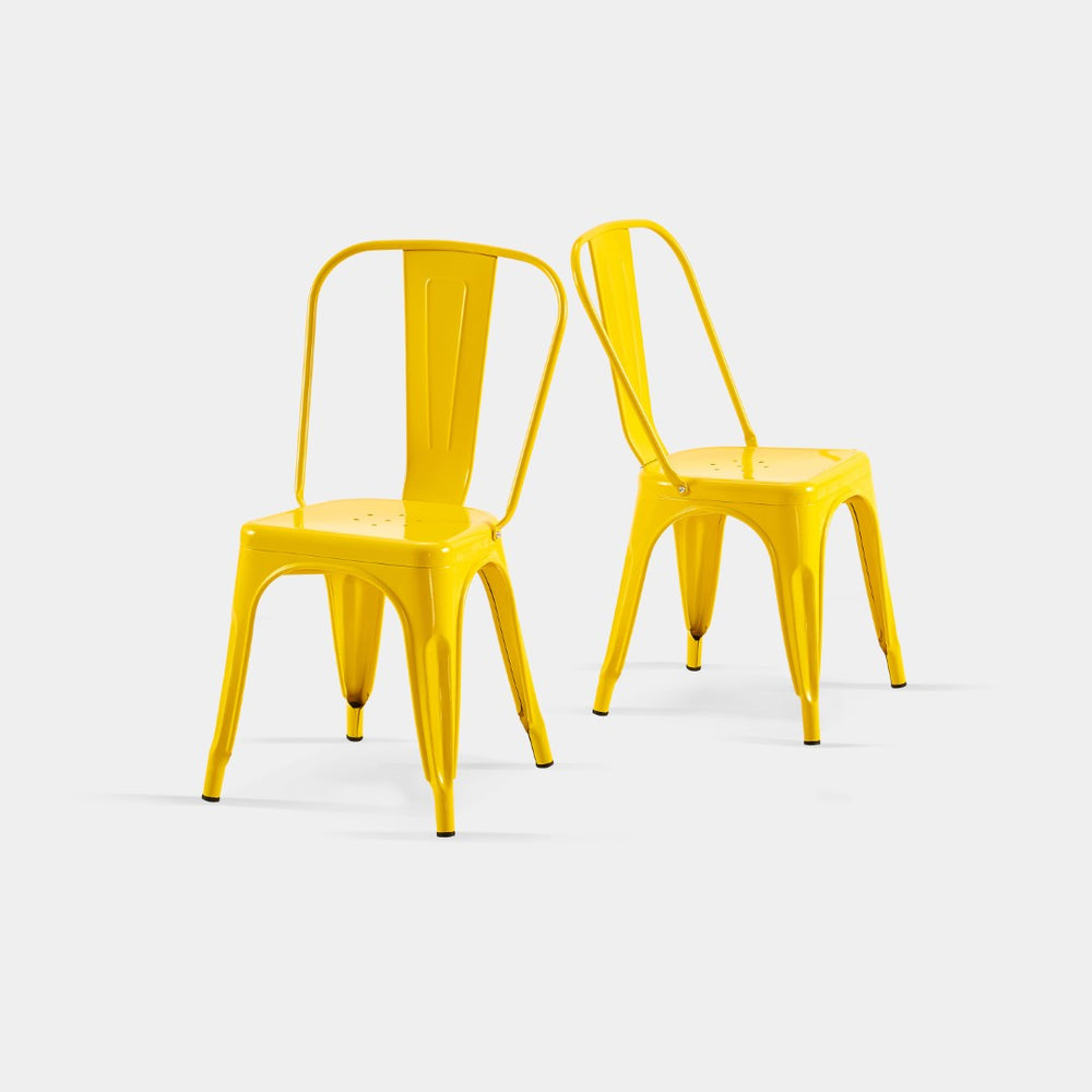 English Elm Set Of 2 Stackable High Gloss Yellow Metal Dining Chairs - Lightweight, Easy-Clean, Modern Design B347P383361-GIGA