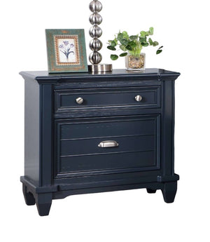 English Elm Transitional Slate Blue Nightstand Solid Wood Nickel Hardware Molded Drawer Bedroom B2741P435911