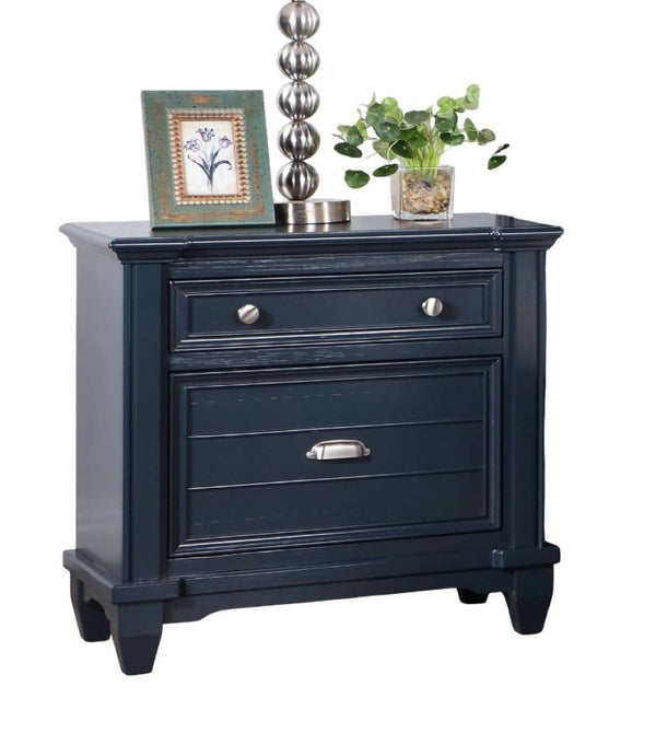 English Elm Transitional Slate Blue Nightstand Solid Wood Nickel Hardware Molded Drawer Bedroom B2741P435911