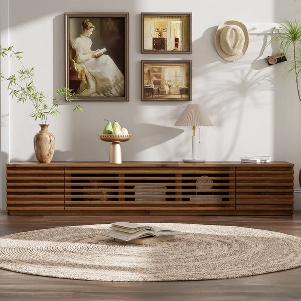 English Elm 70 Inch Walnut Media Console Low Profile Tv Stand with Soft Close Flip Doors N710P374711P