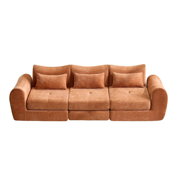 English Elm Modular Cloud Sectional Sofa Bed with Flannelette Upholstery for Flexible Living Orange W1829S00078