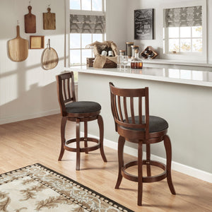 Morgan Swivel Counter Stool Rubberwood Frame Linen Seat with Slatted Back