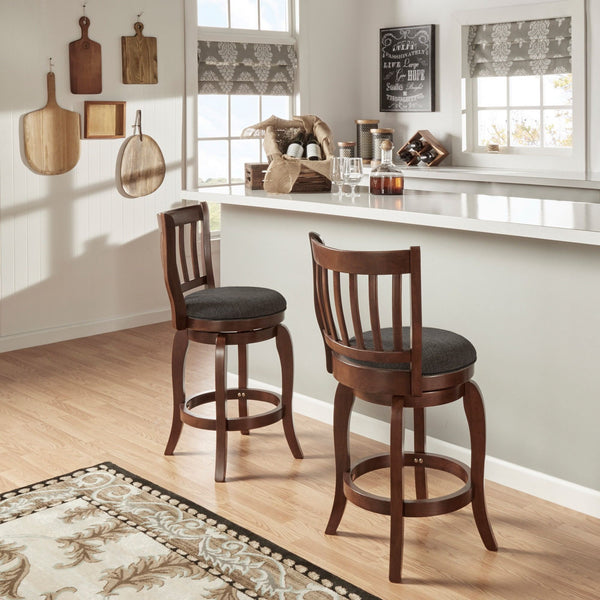 Morgan Swivel Counter Stool Rubberwood Frame Linen Seat with Slatted Back