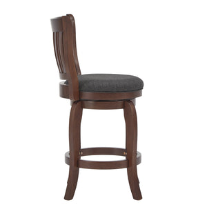 Morgan Swivel Counter Stool Rubberwood Frame Linen Seat with Slatted Back