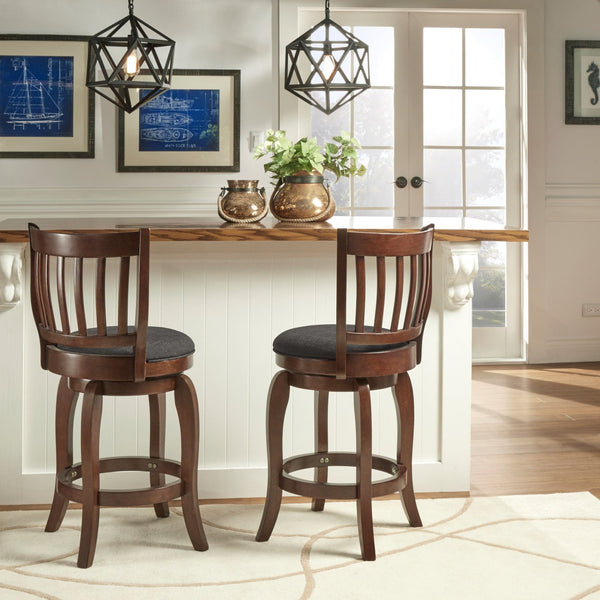 Morgan Swivel Counter Stool Rubberwood Frame Linen Seat with Slatted Back