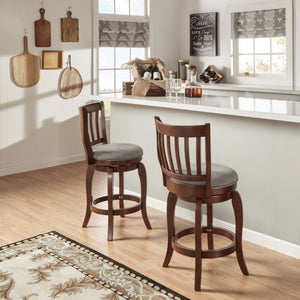 Morgan Swivel Counter Stool Rubberwood Frame Linen Seat with Slatted Back