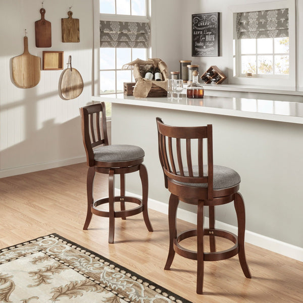 Morgan Swivel Counter Stool Rubberwood Frame Linen Seat with Slatted Back
