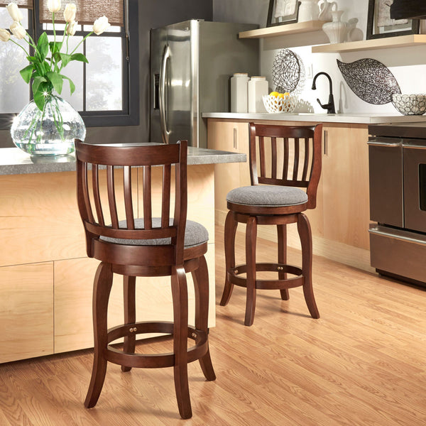 Morgan Swivel Counter Stool Rubberwood Frame Linen Seat with Slatted Back
