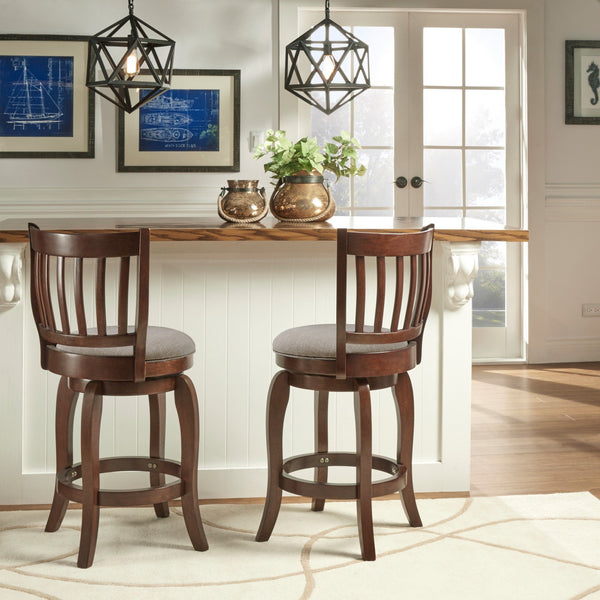Morgan Swivel Counter Stool Rubberwood Frame Linen Seat with Slatted Back