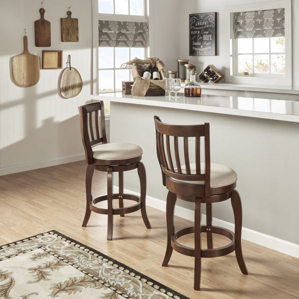 Morgan Swivel Counter Stool Rubberwood Frame Linen Seat with Slatted Back