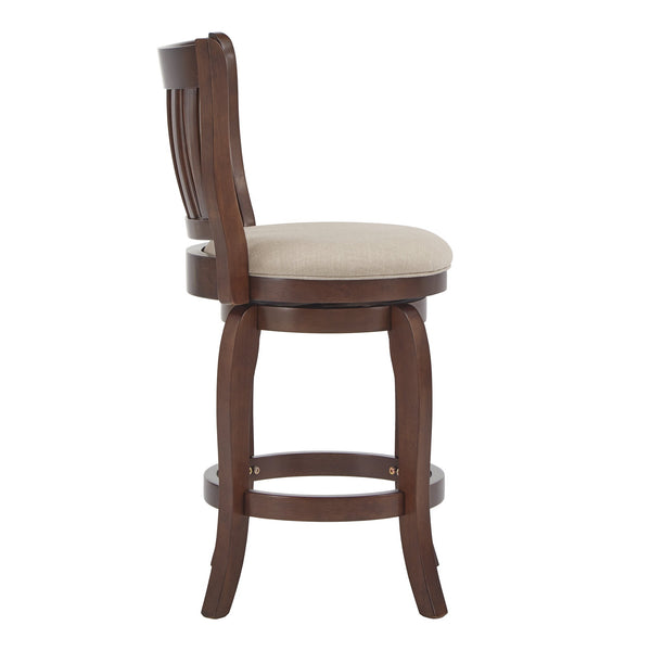 Morgan Swivel Counter Stool Rubberwood Frame Linen Seat with Slatted Back
