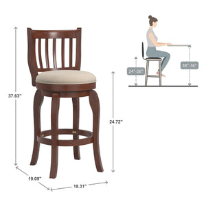 Morgan Swivel Counter Stool Rubberwood Frame Linen Seat with Slatted Back