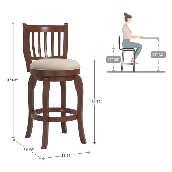 Morgan Swivel Counter Stool Rubberwood Frame Linen Seat with Slatted Back
