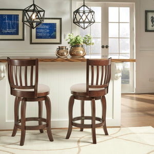 Morgan Swivel Counter Stool Rubberwood Frame Linen Seat with Slatted Back