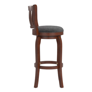 Morgan Rubberwood Swivel Barstool Padded Seat Slatted Back for Kitchen Counter Bar