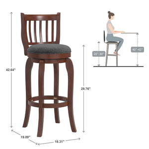 Morgan Rubberwood Swivel Barstool Padded Seat Slatted Back for Kitchen Counter Bar