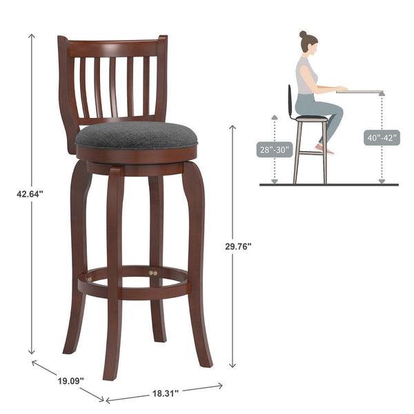Morgan Rubberwood Swivel Barstool Padded Seat Slatted Back for Kitchen Counter Bar