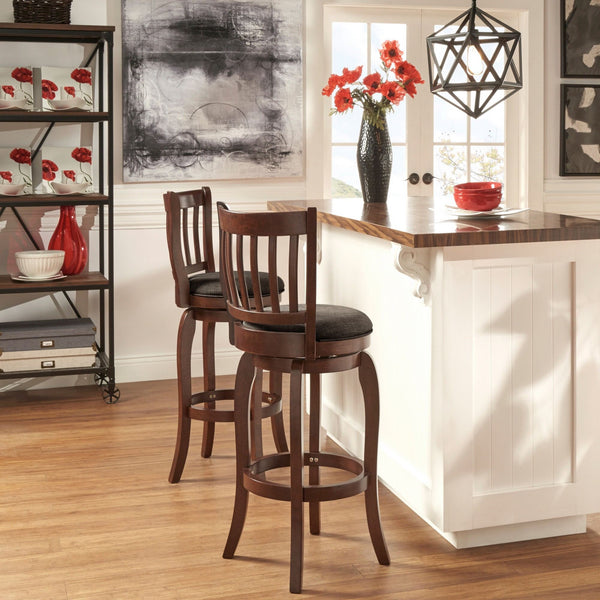 Morgan Rubberwood Swivel Barstool Padded Seat Slatted Back for Kitchen Counter Bar