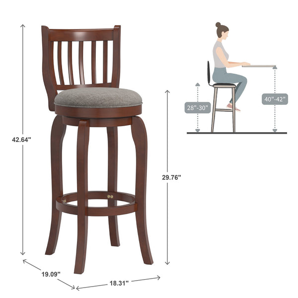 Morgan Rubberwood Swivel Barstool Padded Seat Slatted Back for Kitchen Counter Bar