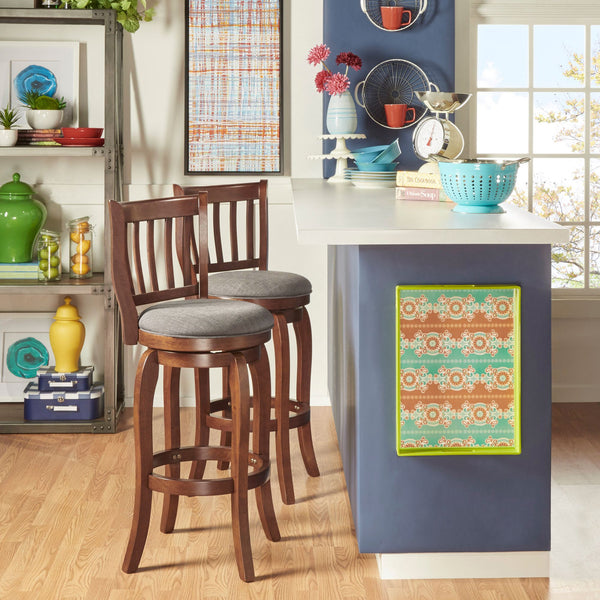 Morgan Rubberwood Swivel Barstool Padded Seat Slatted Back for Kitchen Counter Bar