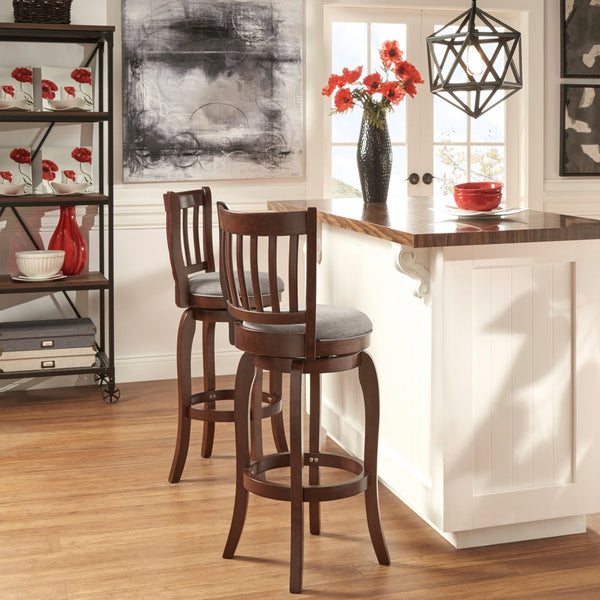 Morgan Rubberwood Swivel Barstool Padded Seat Slatted Back for Kitchen Counter Bar