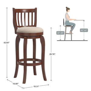 Morgan Rubberwood Swivel Barstool Padded Seat Slatted Back for Kitchen Counter Bar