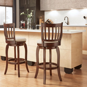 Morgan Rubberwood Swivel Barstool Padded Seat Slatted Back for Kitchen Counter Bar