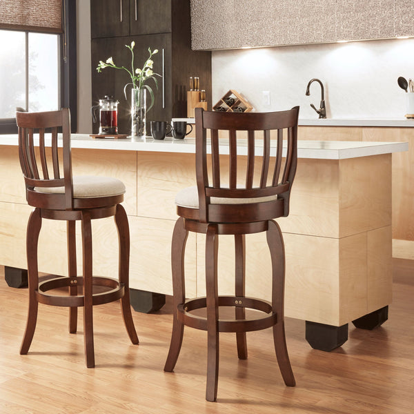 Morgan Rubberwood Swivel Barstool Padded Seat Slatted Back for Kitchen Counter Bar