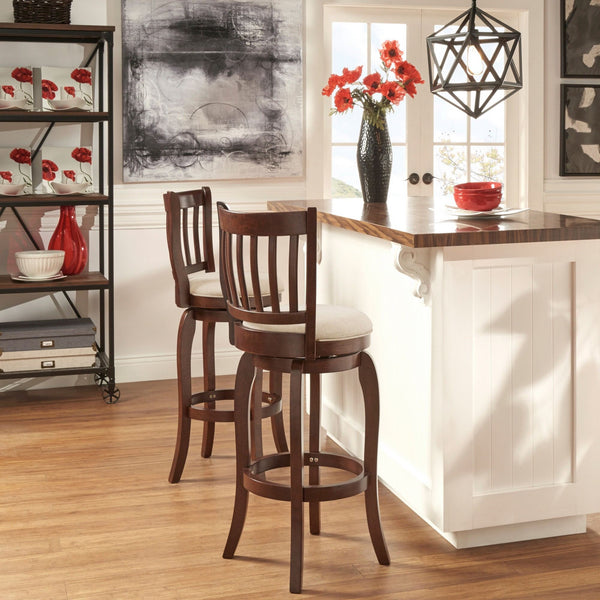Morgan Rubberwood Swivel Barstool Padded Seat Slatted Back for Kitchen Counter Bar