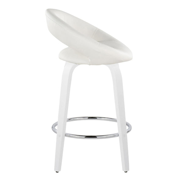 English Elm Fixed-height Swivel Counter Stools with Faux Leather Seats and Chrome Footrest Set of 2 White B202S01842