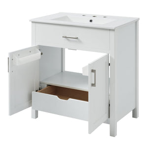 English Elm 30-Inch Bathroom Vanity With Ceramic Sink And Storage - Ideal For Space-Saving Small Bathrooms! WF530809AAK