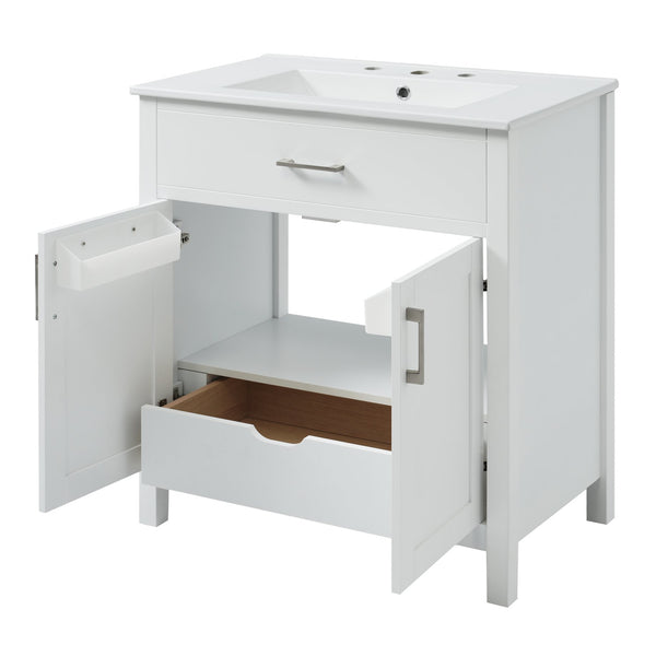 English Elm 30-Inch Bathroom Vanity With Ceramic Sink And Storage - Ideal For Space-Saving Small Bathrooms! WF530809AAK