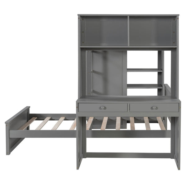 English Elm Twin Loft Bed System with Wardrobe Desk and Shelving for Kids Shared Bedroom Gray LT000820AAE-1