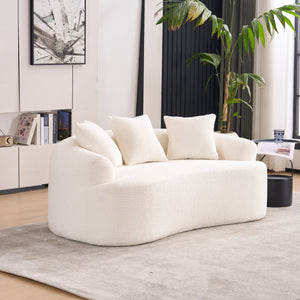 English Elm LY-025S Curved Loveseat Compact 65" Space-Saving Chenille Upholstery, 30D Foam+Spring Comfort White W2231P261287