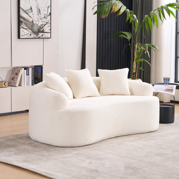 English Elm LY-025S Curved Loveseat Compact 65" Space-Saving Chenille Upholstery, 30D Foam+Spring Comfort White W2231P261287