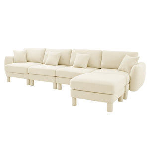 English Elm Boucle Fabric Convertible L-Shape Sectional Sofa - Stylish 4-Seater With Removable Ottoman & Chic Arms W3041S00280