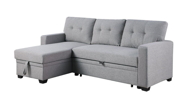English Elm Convertible Upholstered Sectional Sofa with Pull-out Chaise Sleeper and Storage Light Gray B2730S00003