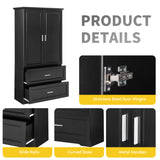 English Elm Tall Bathroom Storage Cabinet, Cabinet With Two Doors and Drawers, Adjustable Shelf, Mdf Board, Black