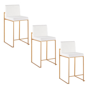 English Elm Fuji 26" Modern Gold Steel & White Velvet Counter Stools Set Of 3 - Chic Comfort For Any Space B202P221984