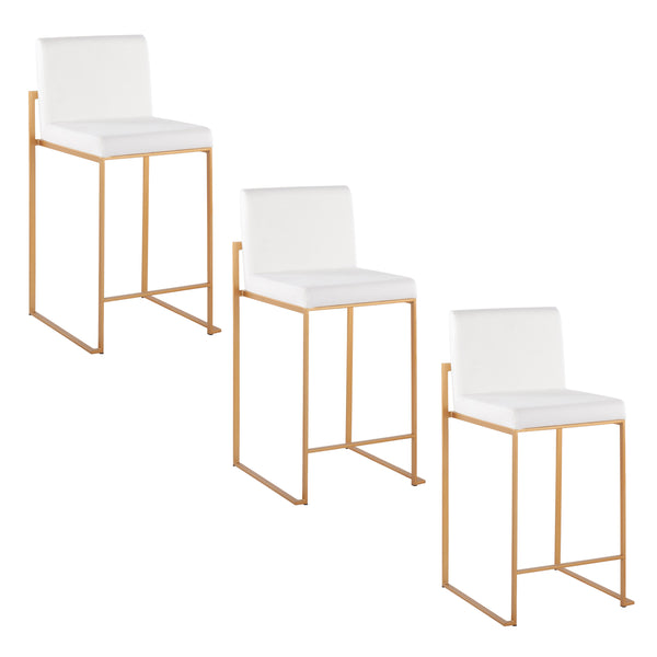 English Elm Fuji 26" Modern Gold Steel & White Velvet Counter Stools Set Of 3 - Chic Comfort For Any Space B202P221984