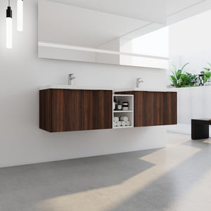 English Elm 72 Inch Wall Mounted Vanity with Resin Sink, Soft-Close Doors, Ample Storage Shelves, Durable Eco Plywood Finish California Walnut W999S00189