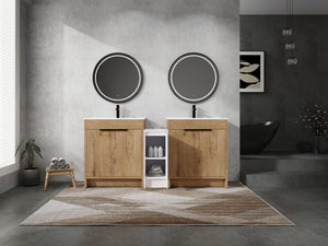 English Elm 72 Inch Freestanding Bathroom Vanity With Ceramic Sink, Soft-Close Doors, And Ample Storage Space W999S00323
