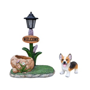English Elm Labrador Solar Garden Statue with Led Glow and Built-in Succulent Planter Basin W5398P464251