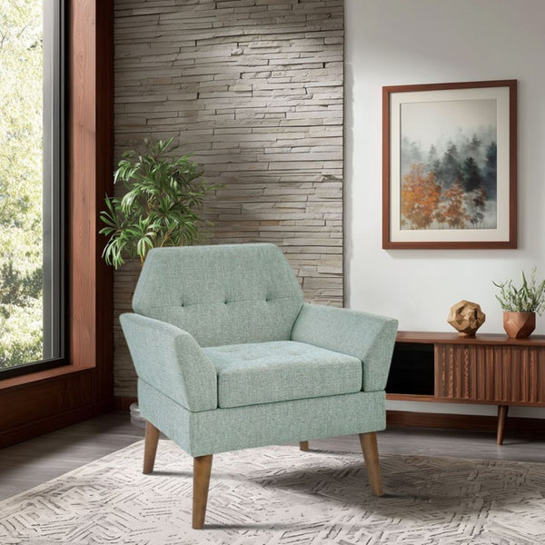 English Elm Modern Hand-tufted Lounge Chair Solid Wood Legs Mid-century Accent Seat for Living Room Teal B035P482919