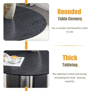 English Elm Round Mdf Dining Table with Gradient Cross Base Compact Modern Seating for Small Spaces Black W3875S00029
