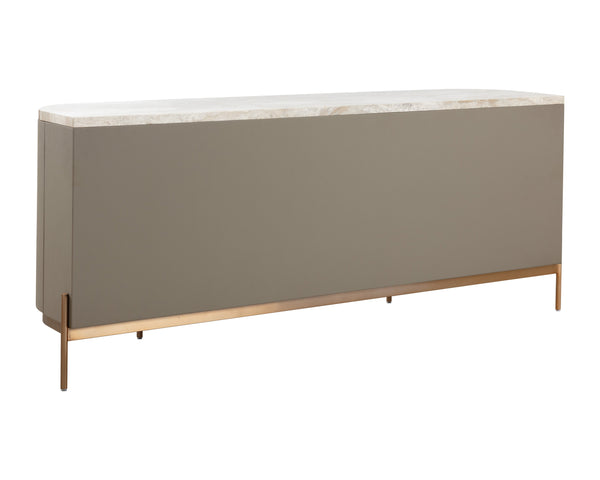 Sunpan Cataldi Sideboard - Modern Elegance With Cappuccino Marble Top & Taupe Faux Leather Wrap, Gold Base Taupe Marble ,Wood 111837