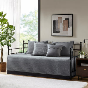 English Elm 6 Piece Reversible Plaid Daybed Cover Set with Herringbone Cabin Quilt, Twin Fit, Machine Washable Grey 17.72 L x 15.75 W x 7.48 H B035P266680